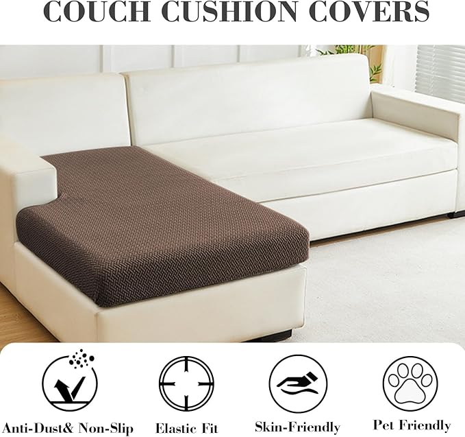 Sofa Covers Couch Covers for Sofa Pet Friendly Couch Cushion Covers Universal Sofa Covers Washable Stretch Slipcovers for Sectional Sofa (Texture Brown, Chaise Cover)