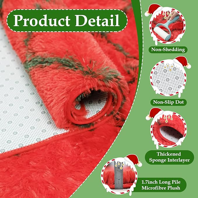 Shag Area Rug for Bedroom 5x8,Fluffy Area Rugs for Living Room,Geometric Soft Fuzzy Rug Non-Shedding Indoor Plush Carpet for Kids Bedroom Nursery Dorm Home Christmas,Red and Green