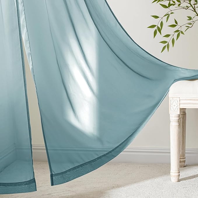 MIULEE Dusty Blue Sheer Curtains 84 Inches Long, 4 Panels Set, Light Filtering Rod Pocket Voile Drapes for Living Room and Bedroom, Airy Soft Fabric Window Treatments, 42 x 84 Inches