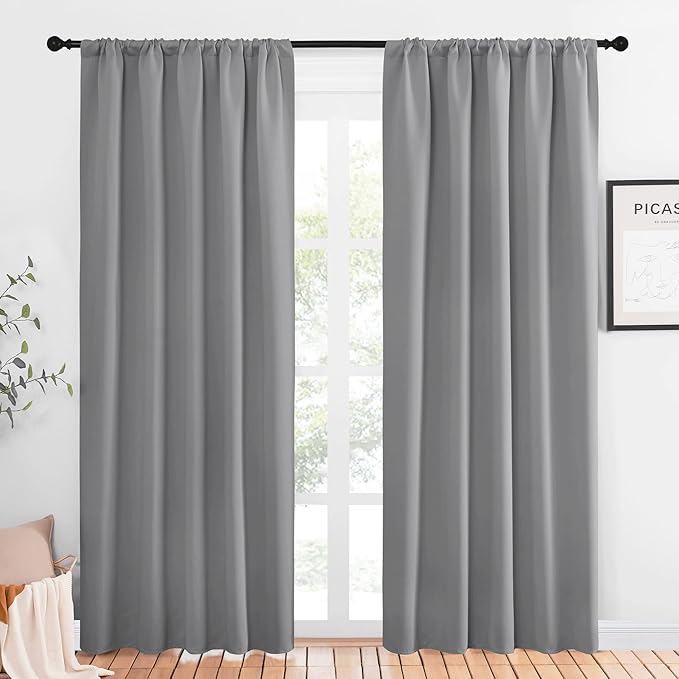 NICETOWN Blackout Curtains 84 inches Length - Energy Efficient & Noise Reducing Thermal Insulated Rod Pocket Blackout Drapes/Draperies for Living Room (Silver Grey, 2 Panels, W52 inches x L84 inches)