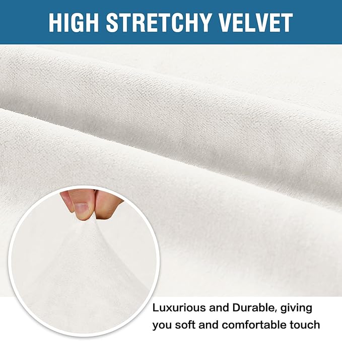 H.VERSAILTEX Stretch Velvet Sofa Covers for 3 Cushion Couch Covers Furniture Protector Soft with Non Slip Elastic Bottom, Crafted from Thick Comfy Rich Velour (Large Sofa 90"-97", Porcelain White)
