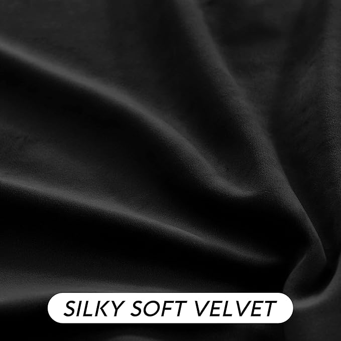 RYB HOME Black Velvet Curtains 96 inch, Blackout Window Curtains with Pleat Tape on Top for Bedroom Thermal Insulated Privacy Drapes for Nursey, W52 x L96 inch, 2 Panels