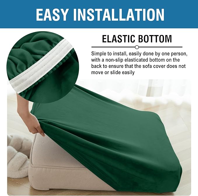 Couch Cover Stretch Velvet Sofa Cushion Cover 1-Piece - Elastic Washable Slipcover for Seat or Backrest, Couch Seat Covers for Sofas (Christmas Green)