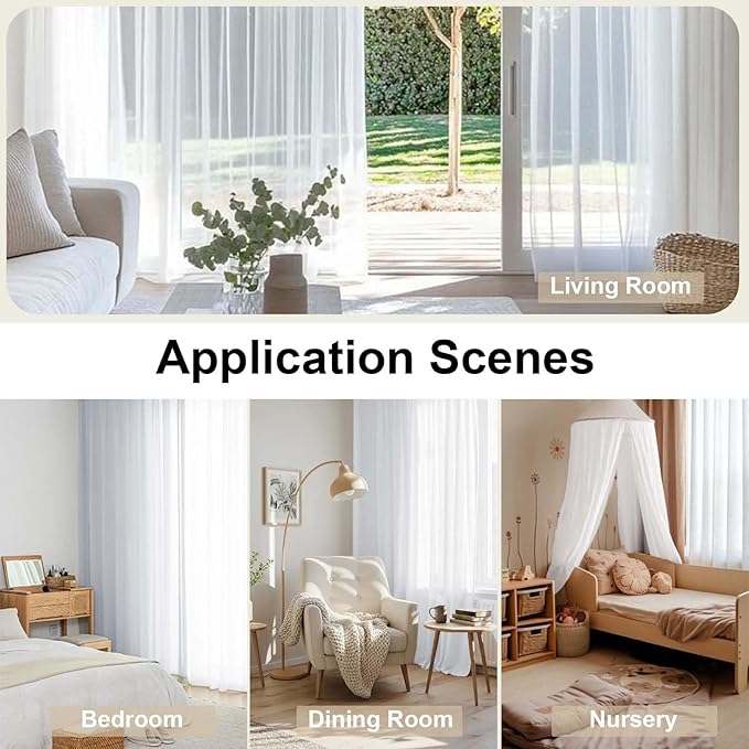 OWENIE Sheer Curtains 84 inches Long 2 Panels Set for Living Room/Bedroom, Rod Pocket Voile Sheer Panel Drapes, White, 2pcs, Each 42" W x 84" L