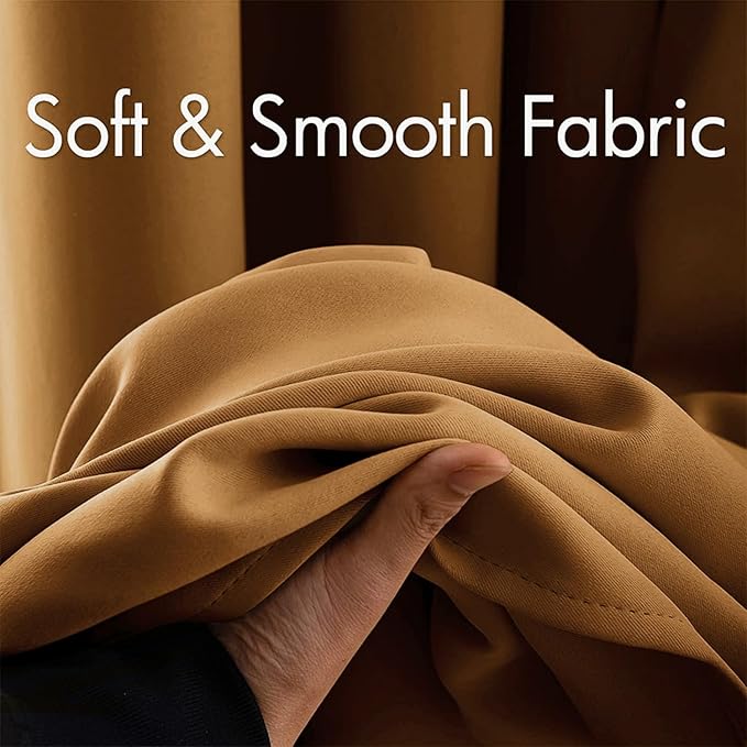 MIULEE Blackout Room Darkening Curtains Thermal Insulated Drapes Solid Window Treatment Set Grommet Top Light Blocking Curtain for Living Room/Bedroom 2 Panels 52 x 84 inch Length Golden Brown