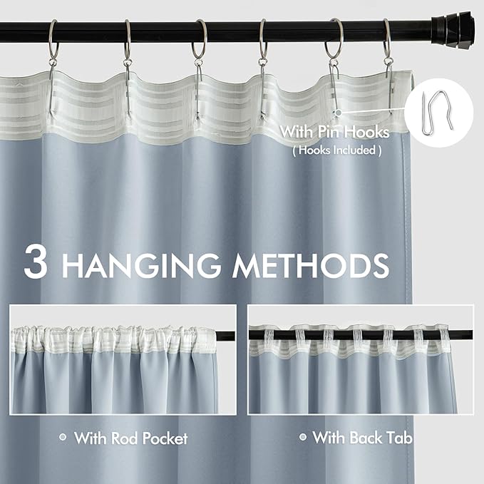 MIULEE Light Blue Back Tab Blackout Curtains 102 Inch Long 2 Panels Set for Bedroom, Rod Pocket/Pinch Pleated Thermal Insulated Living Room Darkening Light Blocking Floor to Ceiling Drapes