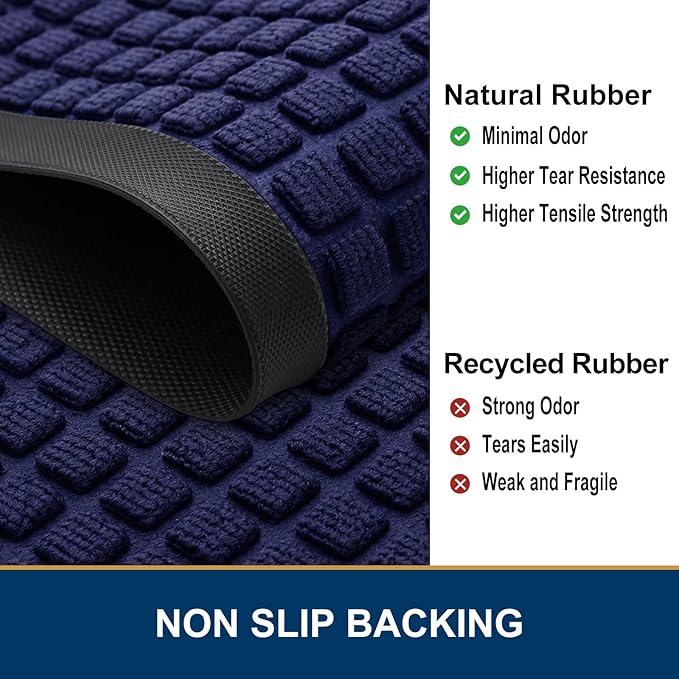 Smiry Front Door Mat Outside Entrance, Heavy Duty Natural Rubber Doormat, Non Slip, Trap Dirt and Moisture, Easy Clean, Low Profile Welcome Floor Mats for Indoor Outdoor Entry, 59x23 Inch, Navy Blue