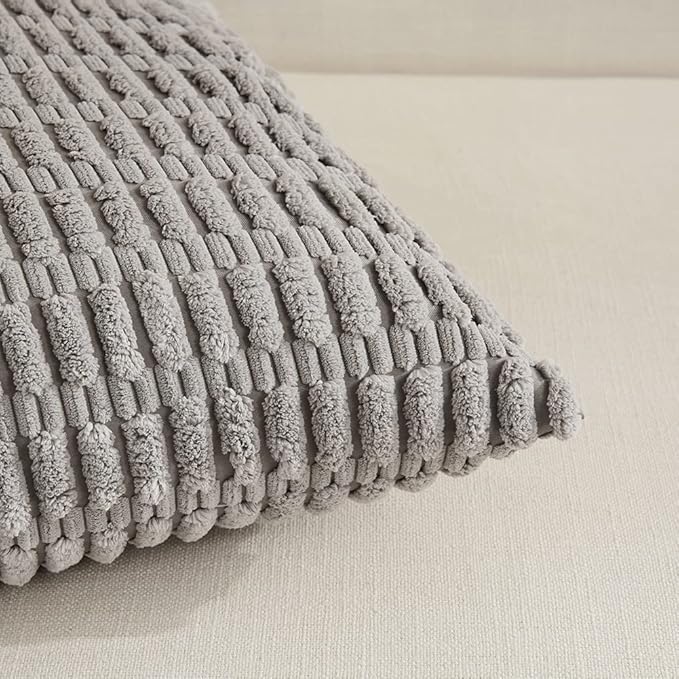 Fancy Homi 4 Packs Grey Decorative Throw Pillow Covers 18x18 Inch for Living Room Couch Bed, Rustic Modern Farmhouse Boho Home Decor, Soft Plush Corduroy Cute Accent Square Gray Cushion Case 45x45 cm