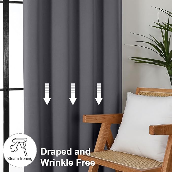 Simplebrand Ava Grey Blackout Curtains for Bedroom, 78 Inch Length, 2 Panels Set, Privacy Thermal Insulated Rod Pocket Window Curtains for Patio, French Door, W40 x L78 Inch