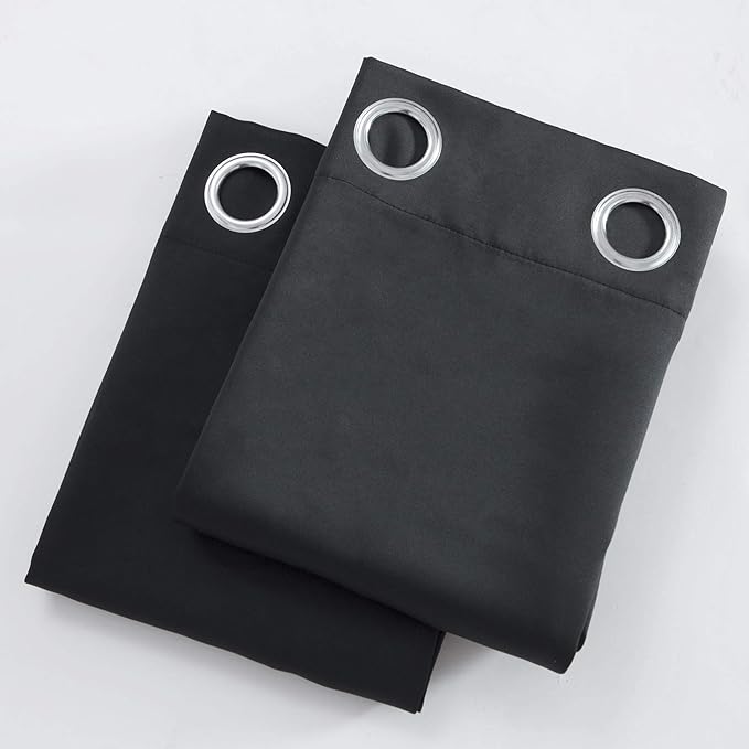 LEMOMO Black Blackout Curtains 52 x 63 Inch Length/Set of 2 Curtain Panels/Thermal Insulated Room Darkening Curtains for Bedroom and Living Room