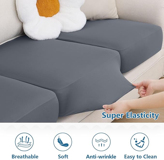 hyha Milk Silk Couch Cushion Covers, Soft Magic Sofa Covers Washable for Cushion Couch, Stretch Sectional Outdoor Cushion Covers for Patio Furniture with Elastic Bottom(Small, Dark Gray)