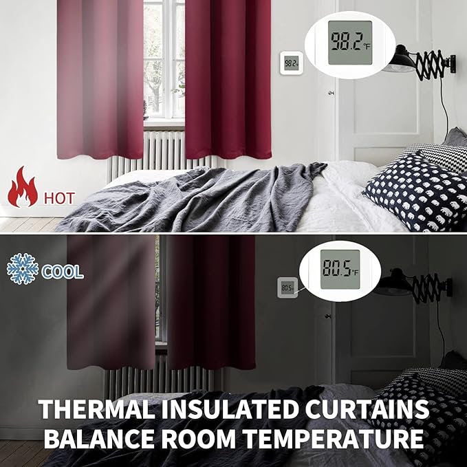BGment Christmas Blackout Curtains - Grommet Thermal Insulated Room Darkening Bedroom and Living Room Curtains, Set of 2 Curtain Panels (52 x 84 Inch, Burgundy)