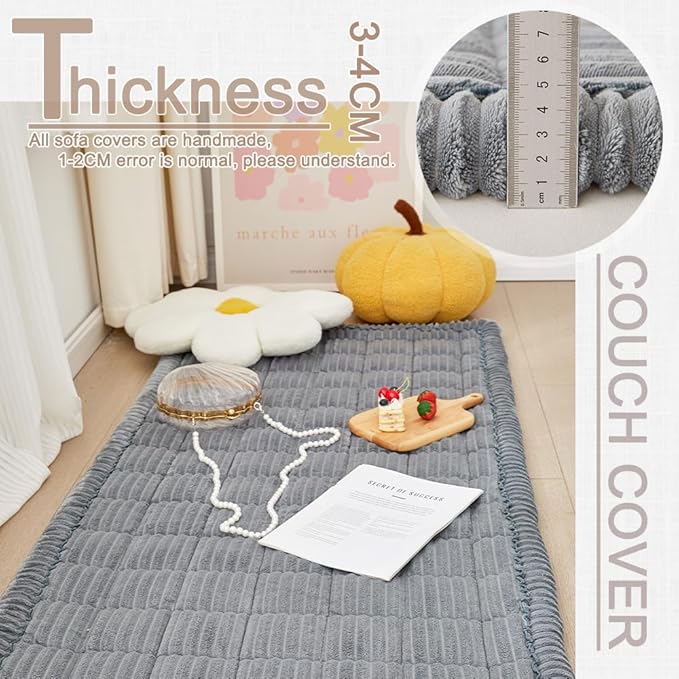 Couch Cover for Dogs Washable, Fuzzy Pet Couch Covers for 3 Cushion Sofa Pet Friendly, Non Slip Sofa Cover (Blue-Grey, 35" x 82.7"/90 x 210cm)