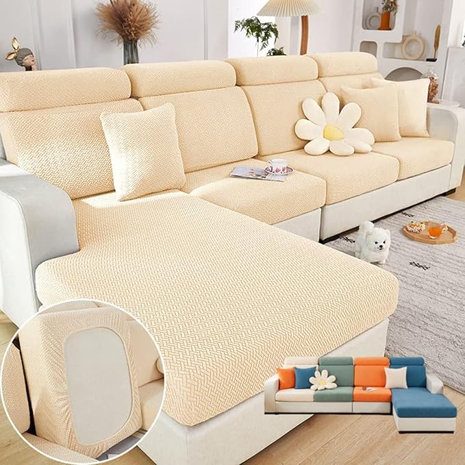 Soothing Home Sofa Covers, Sofa Hero Covers, Wear-Resistant Universal Couch Covers Washable Stretch Sectional Couch Cushion Covers (Beige,Back Cover M)