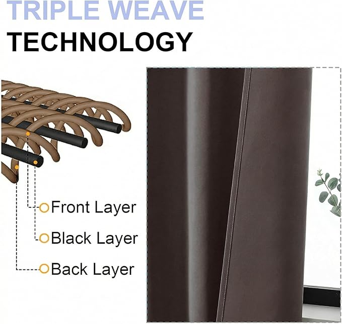 Simplebrand Ava Chocolate Short Blackout Curtains for Bedroom 45 Inches Long 2 Panels Set, Solid Thermal Insulated, Energy Saving Window Treatment Curtains Blackout Drapes, W40 x L45 Inch, Chocolate