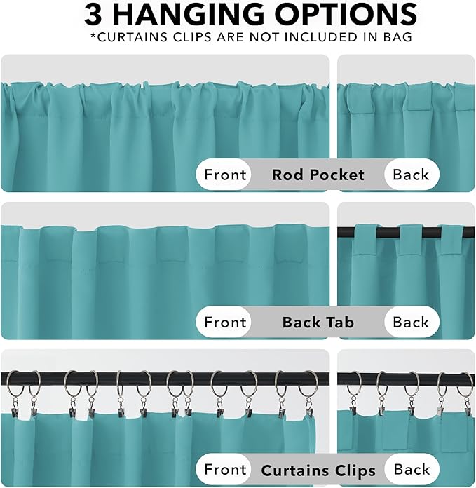 Deconovo Blackout Curtains Back Tab and Rod Pocket Curtains Insulated Thermal Room Darkening Drapes for Bedroom 52Wx84L Inch Teal 2 Panels