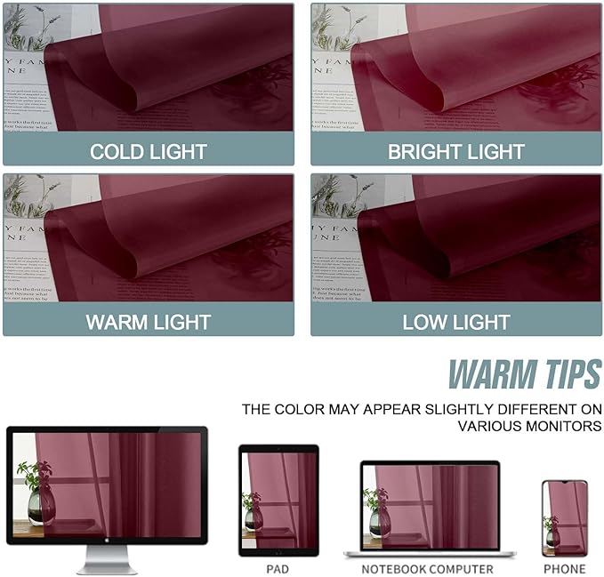 Extra Wide Sheer Curtains for Windows 108 inches Long, Lightweight Light Filtering Soft Drapes for Living Room Bedroom, Dual Rod Pocket Sheer Curtains, 2x59Wx108L inches, Burgundy, 9FT, 2PCS
