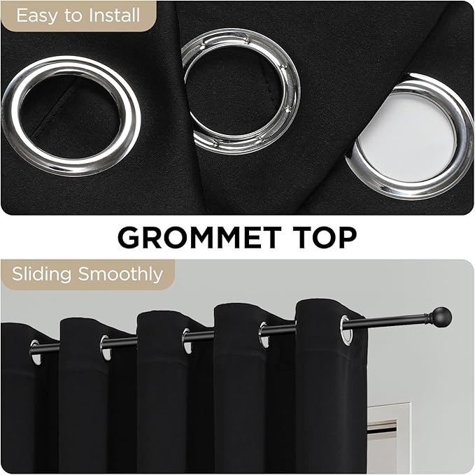 Joydeco Blackout Patio Sliding Door Curtains 108 Inches Long, Grommet Privacy Room Divider Curtains, Extra Wide Thermal Blackout Drapes for Bedroom Living Room (Black, 70Wx108L, 1 Panel)