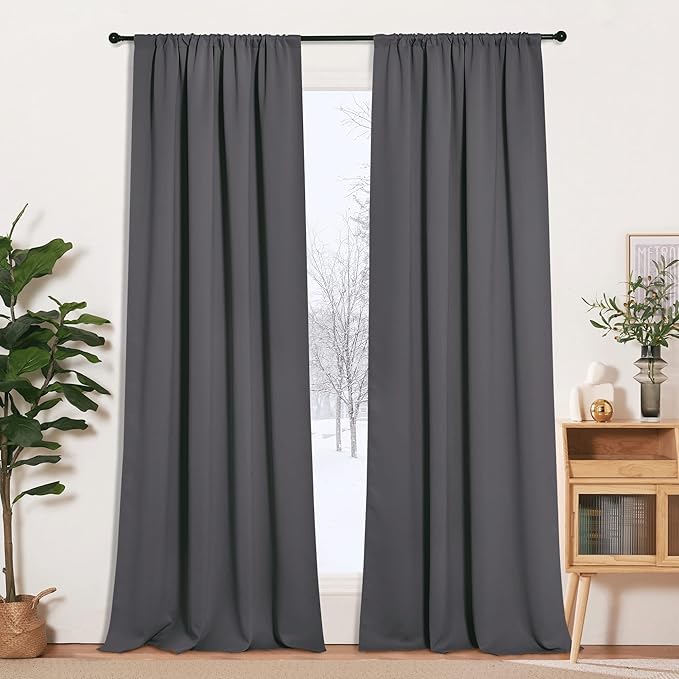 RYB HOME Grey Curtains Extra Long, Thermal Insulated Curtain Panels for Kitchen, Rod Pocket Room Darkening Privacy Large Window Drapes for Sliding Door, Grey, W52 x L120 inches, 2 Panels Set