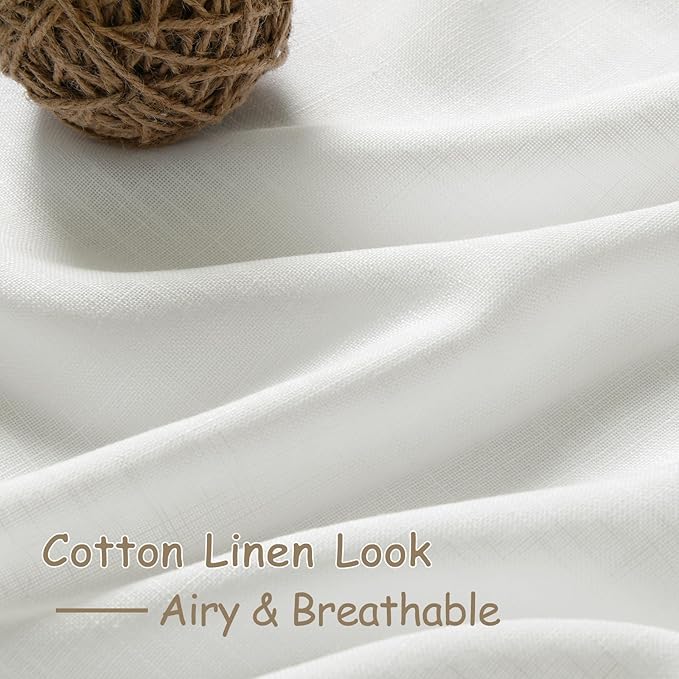 Nanspring Solid Off White Curtains 96 Inches Long 2 Panels Back Tab Sheer Linen Curtain Modern Farmhouse Coastal Decor White Cotton Textured Gauze Curtains for Patio Sliding Door Office Bedroom