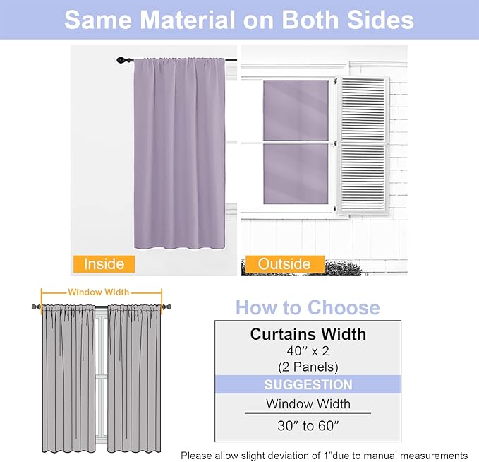 Simplebrand Ava Lilac Short Blackout Curtains for Bedroom 54 Inches Long 2 Panels Set, Solid Thermal Insulated, Energy Saving Window Treatment Curtains Blackout Drapes, W40 x L54 Inch, Lilac