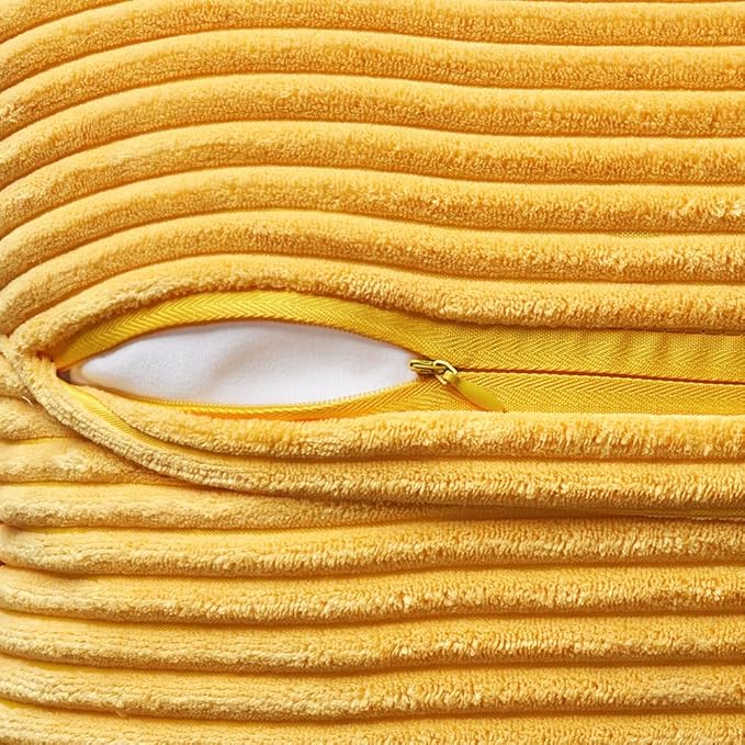 MIULEE Golden Yellow Corduroy Pillow Covers 20x20 Inch with Splicing Set of 2 Soft Boho Striped Pillow Covers Broadside Decorative Textured Summer Pillowcases for Couch Cushion Bed Livingroom