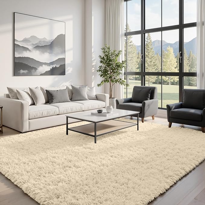 5x8 Area Rugs for Living Room: Soft Fluffy Shag Beige Rugs for Bedroom, Non Slip Large Fuzzy Plush Rug Indoor Floor Carpet for Nursery Kids Boys Girls Room, Dorms, Playroom, Modern Home Decor