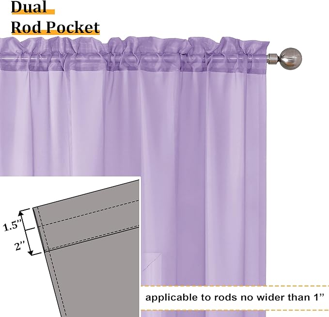 Aiyufeng Light Purple Sheer Curtain Panels Pair Sold 45 Inch Length, Light Filtering Window Curtain Drapes Treatment for Kitchen, Bedroom/Children Room, Voile Top Dual Rod Pocket, 2 Pack of 42 x 45"