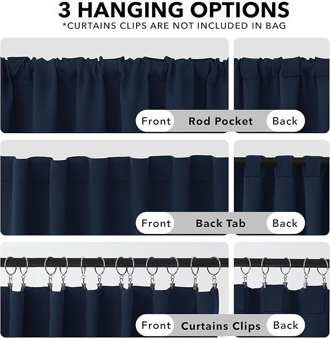 Deconovo Solid Back Tab and Rod Pocket Curtains Blackout Curtains Thermal Insulated Drapes Room Darkening Curtains for Living Room 52Wx84L Inch Navy Blue 2 Panels