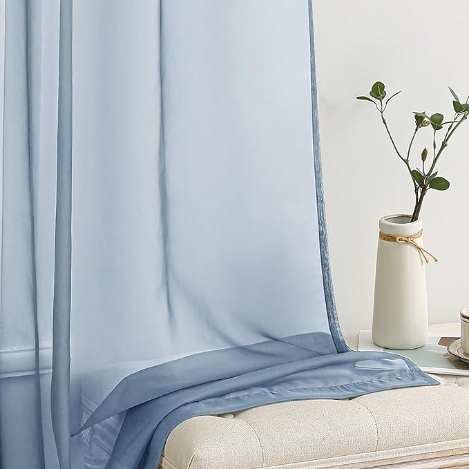 MIULEE 2 Panels Solid Color Sheer Window Curtains Elegant Window Voile Panels/Drapes/Treatment for Bedroom Living Room (54X96 Inches Dusty Blue)