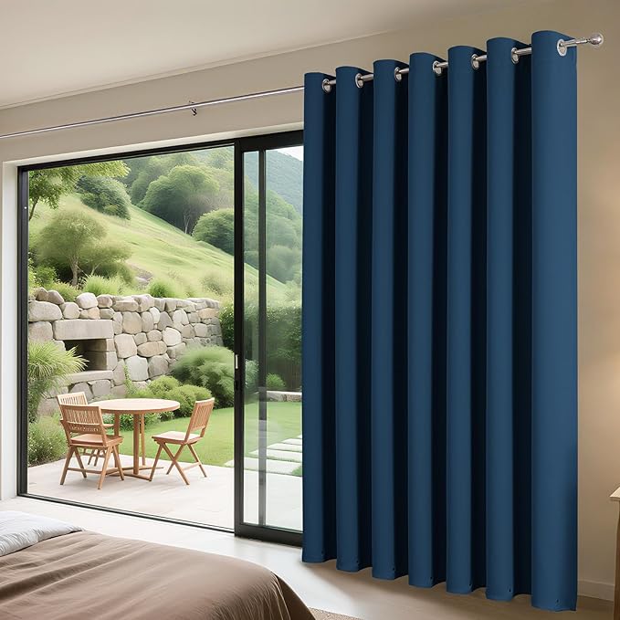 Joydeco Blackout Patio Sliding Door Curtains 108 Inches Long, Grommet Privacy Room Divider Curtains, Extra Wide Thermal Blackout Drapes for Bedroom Living Room (Navy Blue, 60Wx108L, 1 Panel)