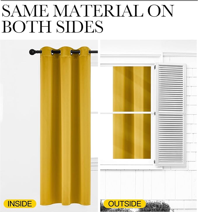 NICETOWN Gold Blackout Cafe Faux Silk Curtains for Small Windows, 42" Wide by 63" Long, 2 Panels, Grommet Privacy Blackout Satin Drapes for Home Decoration