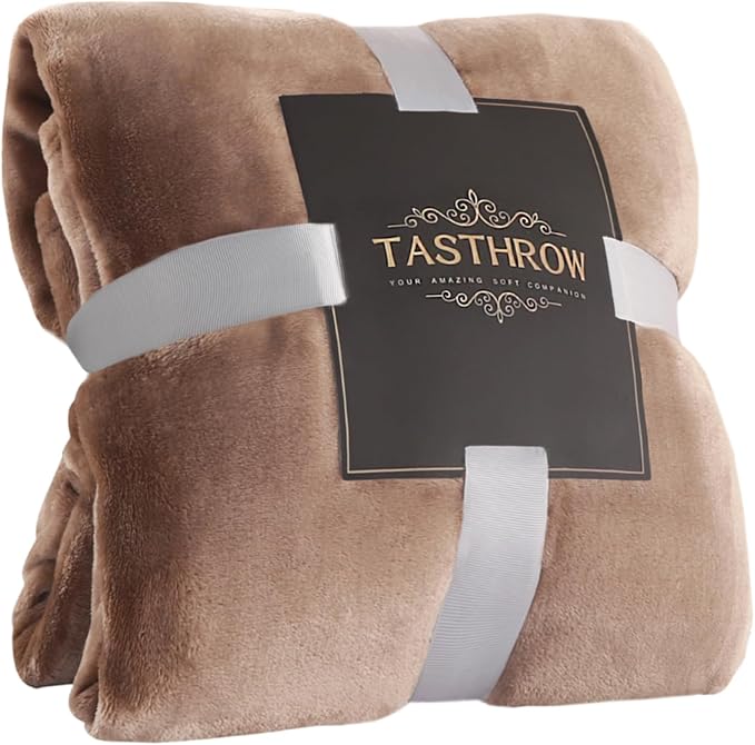 TASTHROW Large Flannel Fleece Throw Blanket, 50×70 Inch - Cozy Lightweight Thick Blanket - All Seasons Suitable for Women, Men and Kids (Two Pack, Lightcoffee)
