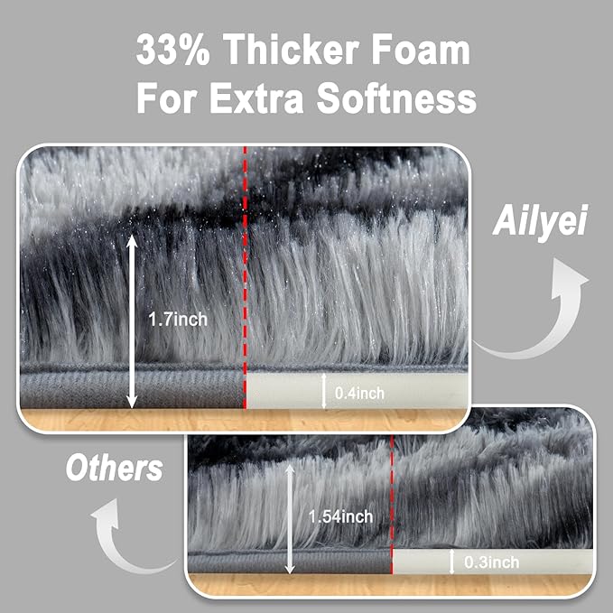 Soft Runner Rugs for Bedroom Hallways, 2x4 Black and White Fluffy Shag Throw Area Rug Non Slip for Bedside Dorm, Long Shaggy Furry Carpet for Nursery Living Room