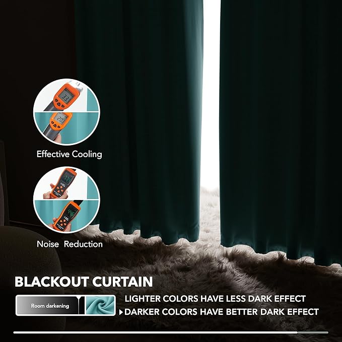 Deconovo Blackout Curtains Back Tab and Rod Pocket Curtains Insulated Thermal Room Darkening Drapes for Bedroom 52Wx84L Inch Teal 2 Panels