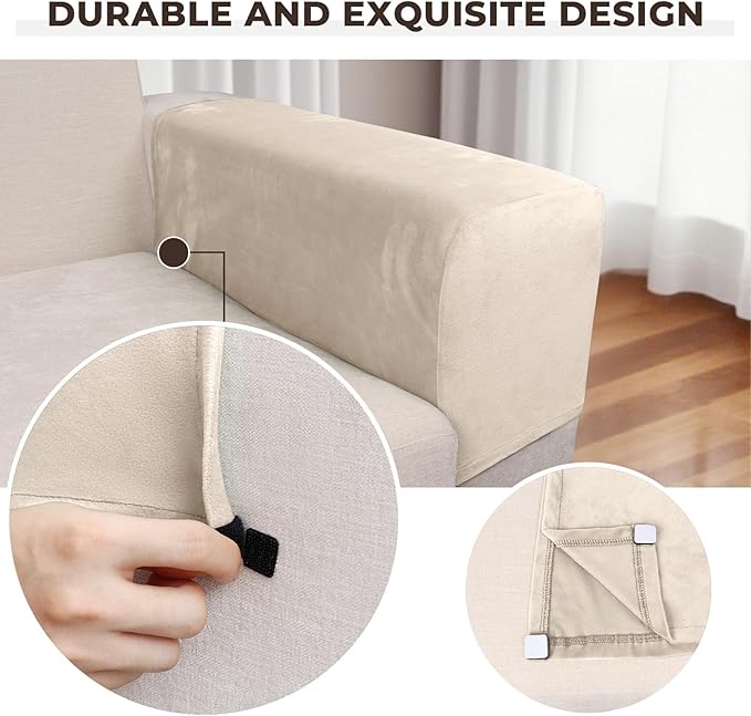 Couch Arm Covers 2 Pcs Sofa Armrest Covers Stretch Couch,Armrest Cover for Chairs Scratch-Resistant Sofa Arm Cover Armchair Slipcovers,Cream