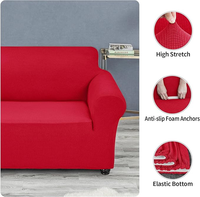 Joccun Stretch Chair Couch Cover,1-Piece Sofa Slipcover Spandex Jacquard Fabric Sofa Covers with Elastic Bottom,Washable Furniture Protector for Dogs,Cats,Kids(Armchair,Ruby)