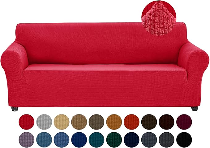 Joccun Christmas Stretch Couch Cover Slipcovers, 1-Piece Sofa Covers for 3 Cushion Couch Spandex Jacquard Washable Furniture Protector Cover for Living Room,Kids,Pets(Sofa,Ruby)