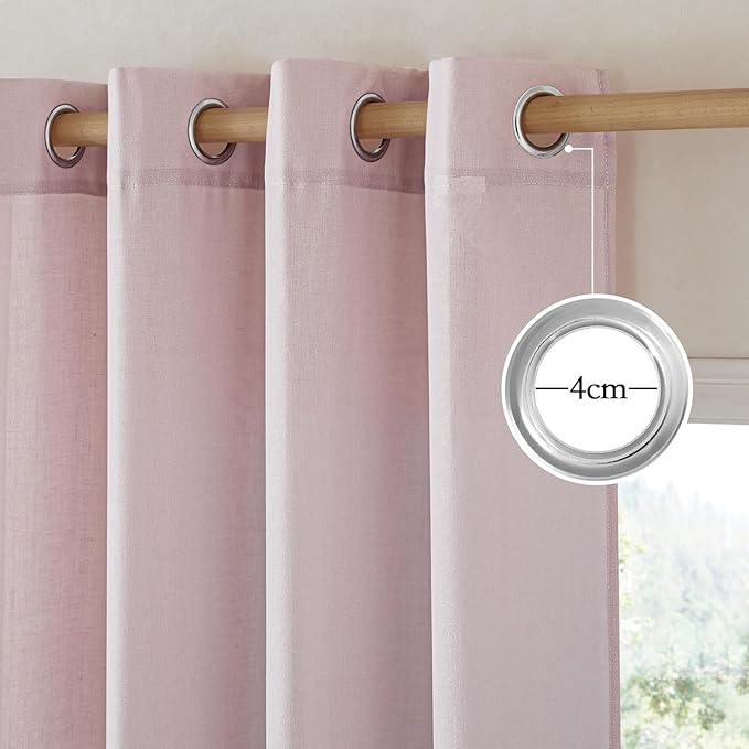 NICETOWN Blush Pink Linen Curtains for Kitchen, Thick Flax Small Window Treatments Semi Sheer Privacy Assured with Light Through for Cafe/Bathroom, W55 x L94, 2 Panels