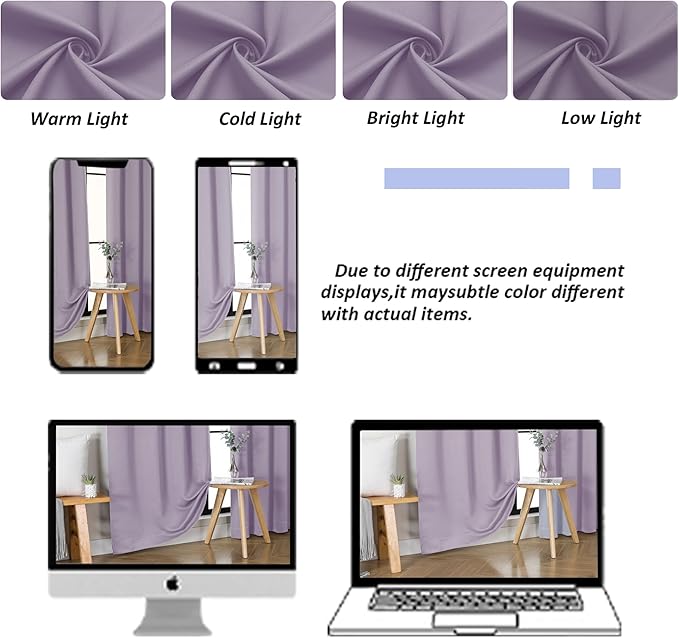 Simplebrand Ava Lilac Blackout Curtains for Bedroom 72 Inch Length 2 Panels Set, Privacy Thermal Insulated Rod Pocket Window Curtains for Patio French Door Front Door, W40 x L72 Inch, Lilac