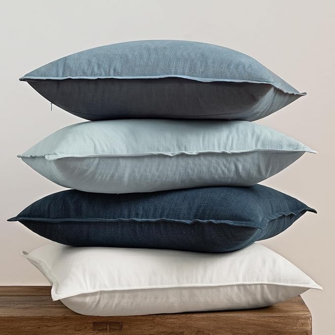 MIULEE Blue Linen Pillow Covers Pack of 4 Decorative Natural Throw Pillow Covers Soft Accent Boho Farmhouse Couch Pillowcases Modern Spring Home Coastal Decor for Living Room Bed Sofa 20x20 Inch