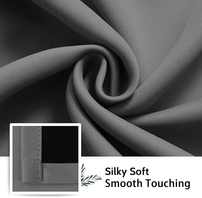 SimpleHome 100% Blackout Curtains for Bedroom,Thermal Insulated Grommet Window Drapes Room Darkening Grey Curtains for Living Room with Black Back,42 x 63 Inch,2 Panels