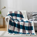PU MEI Sherpa Blanket Twin Plaid Thick Bed Blanket, 90”*80” Super Soft Flannel Fuzzy Fleece Reversible Velvet Plush Warm Blanket for Couch (Teal Check, 80"*90")