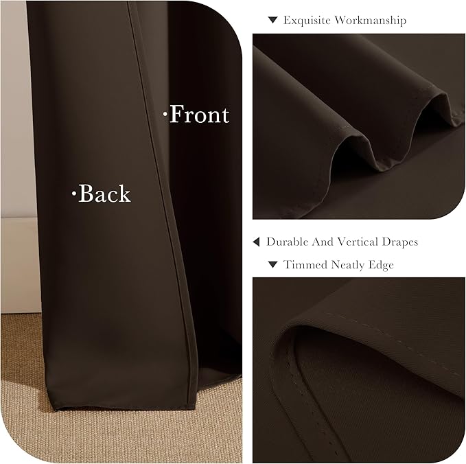PONY DANCE Blackout Curtains Short - Bedroom Window Draperies Energy Efficient Thermal Insulated Back Tab/Rod Pocket Curtain Panels/Window Treatments for Kitchen, 42 W x 45 L, Brown, 2 Pieces