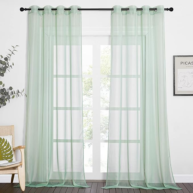 NICETOWN Sheer Curtains 96" Long for Living Room Windows, Grommet Voile Sheer Textured Casual with Light Filtering Window Curtain Drapes for Bedroom, Sage Green, 54" Wide, Set of 2