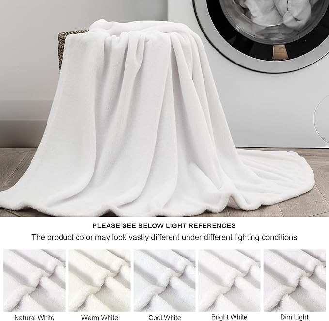 BEDELITE Fleece Blanket White Throw Blanket for Couch & Bed, Luxury Plush Cozy Fuzzy Blanket 50" x 60", Super Soft Warm Lightweight Throw Blanket for Travel Camping