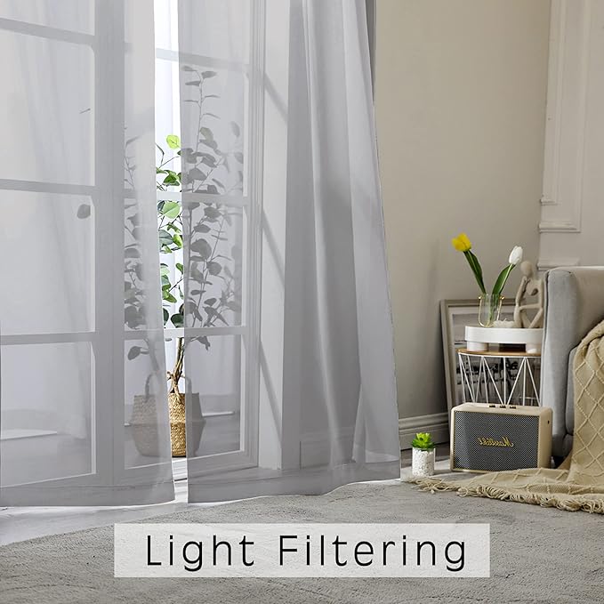 OVZME 2 Panels Grey Sheer Curtains, 84" Length for Bedroom, Elegant Light Filtering Sheer Curtains Window Treatment for Living Room, Each 42" Wx84 L