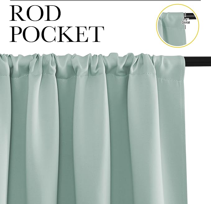 NICETOWN Curtains for Living Room 2 Panels, Rod Pocket Thermal Drapes for Bedroom, Room Darkning Fresh Shading Blinds Modern Home Decoration for Girls, W42 x L63 in per Panel, Seafoam Green