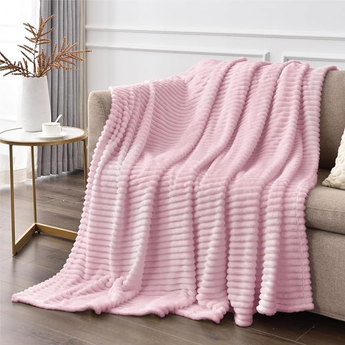 BEDELITE Fleece Blanket Twin Size – 3D Ribbed Jacquard Soft and Warm Decorative Fuzzy Blankets – Cozy, Fluffy, Plush Lightweight Throw Blankets for Couch, Bed, Sofa(Cherry Blossom, 60x80 inches)