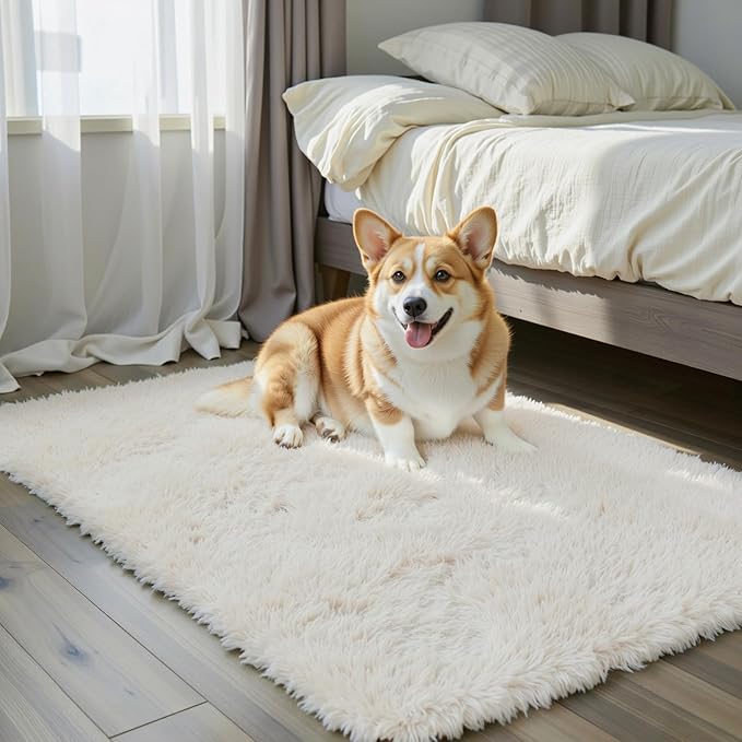 Small Rugs for Bedroom 2x3 Rug, Soft Area Rug for Living Room Dorm, Non Slip Shag Rugs for Girls Boys Bedroom, Soft Kids Carpet, Modern Home Decor Aesthetic(Cream, 2 x 3)